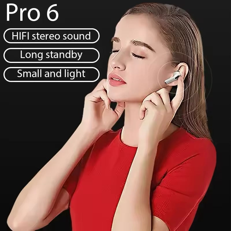 Pro 6 TWS Auricolari Bluetooth Senza Fili con Cancellazione del Rumore e Microfono per iPhone